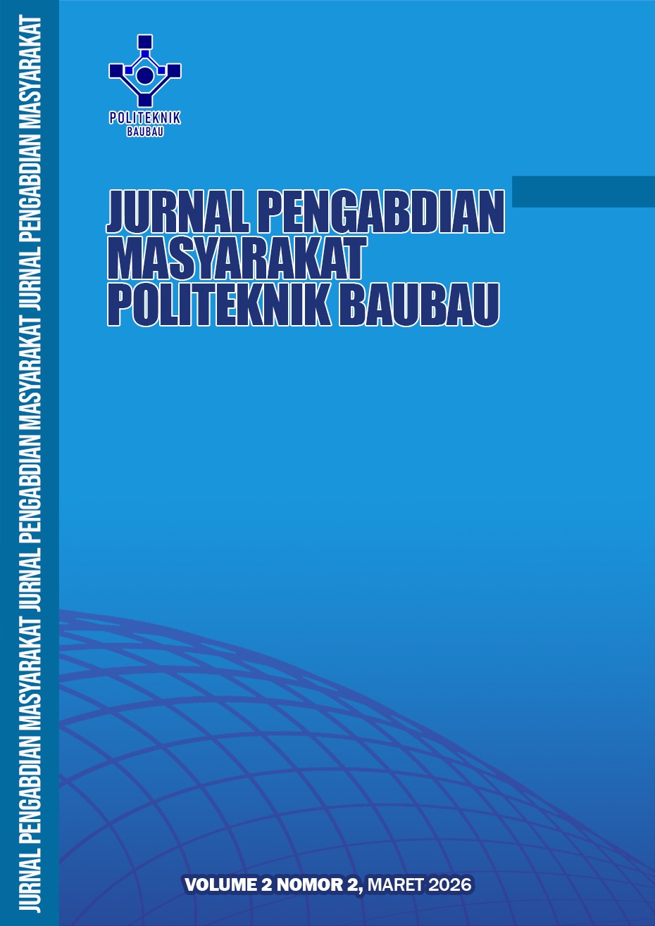 Jurnal Pengabdian kepada Masyarakat politeknik baubau ( KAMALI) adalah Jurnal Pengabdian Masyarakat untuk scope Multidisiplin Ilmu, dengan scope keilmuan seperti Kesehatan (Keperawatan, Kebidanan, Kesehatan Masyarakat, Kedokteran, Analis, Rekam Medis dll), Ilmu Komputer, Kemasyarakatan, Manajemen, Ekonomi, Manajemen, Agama, Ilmu Hukum, Pendidikan, Pertanian, Sastra, Teknik, Dan Bidang Ilmu Lainnya. Jurnal ini Terbit 2 kali dalam setahun pada bulan Maret dan September